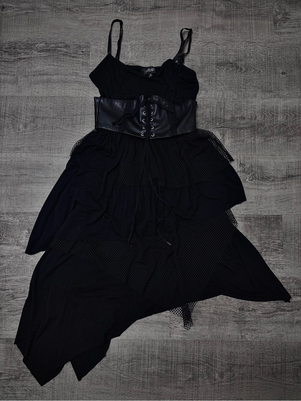+ black midi dress w/ asymmetrical tiers +